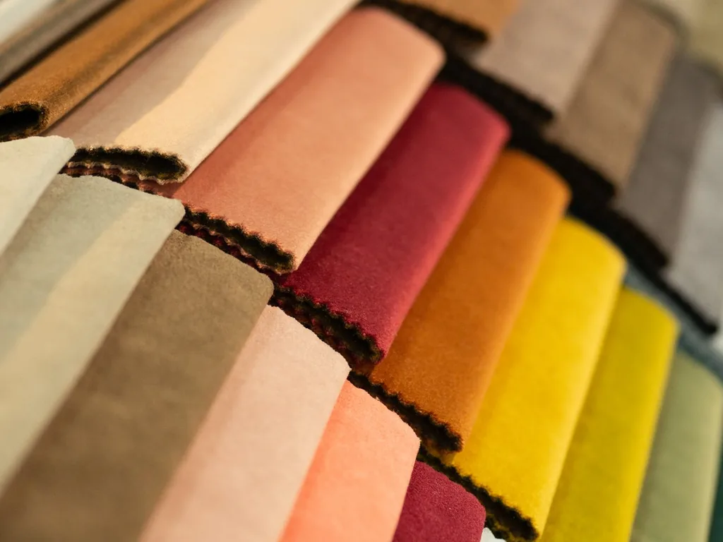Textile samples in reds and browns, the form a specification takes before it is a decision